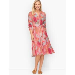 Talbots Belted Floral Cotton Ruffle Shirtdress Shirt Dress Pink Women Plus 18W